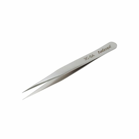 Amscope High Precision 4 1/4 in. Straight Fine Point Tweezers TW-056